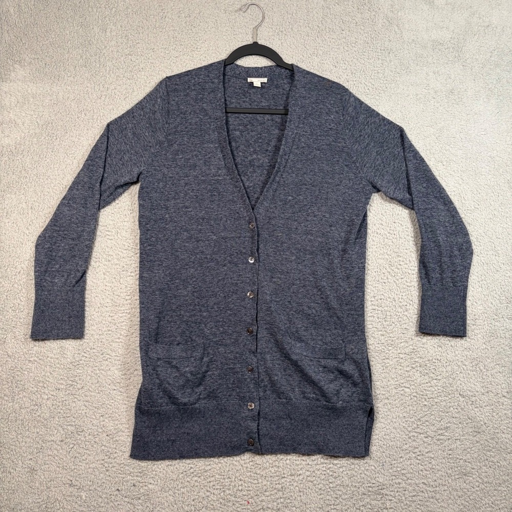 GAP Women's Linen Blend Long Sleeve Button Front Cardigan Sweater Sz L Blue Gray